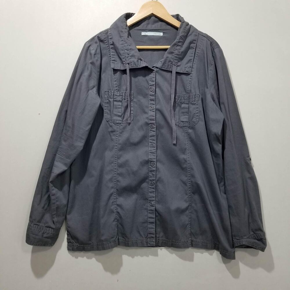 Maurices Top Womens XXL Gray Cotton Button Front Collared Funnel Neck